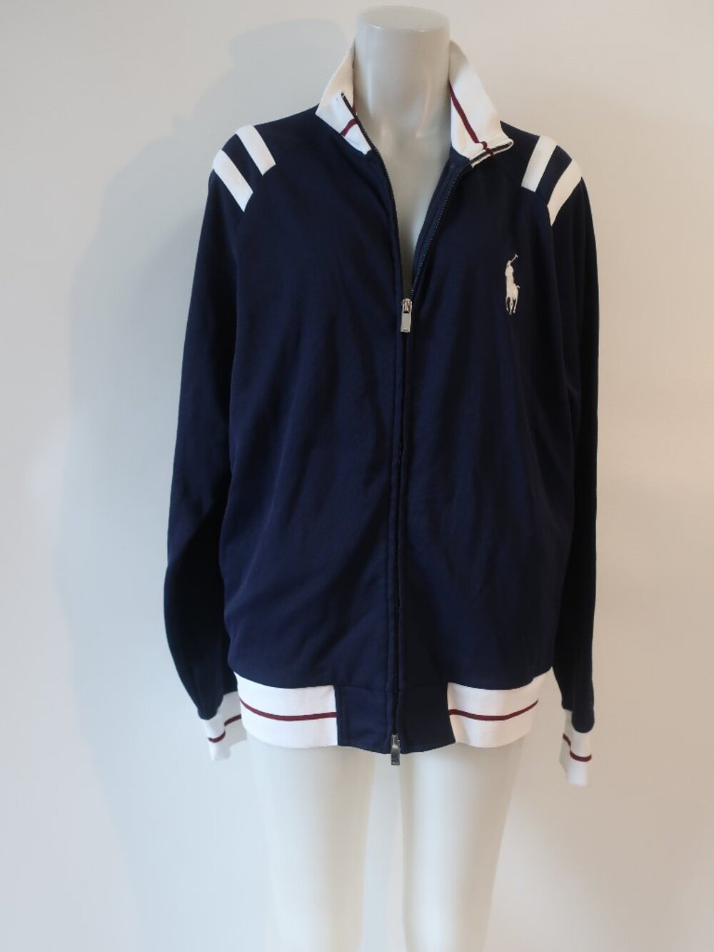 Mens Polo Ralph Lauren Navy Blue, Burgundy, White Full Zip Track Jacket L